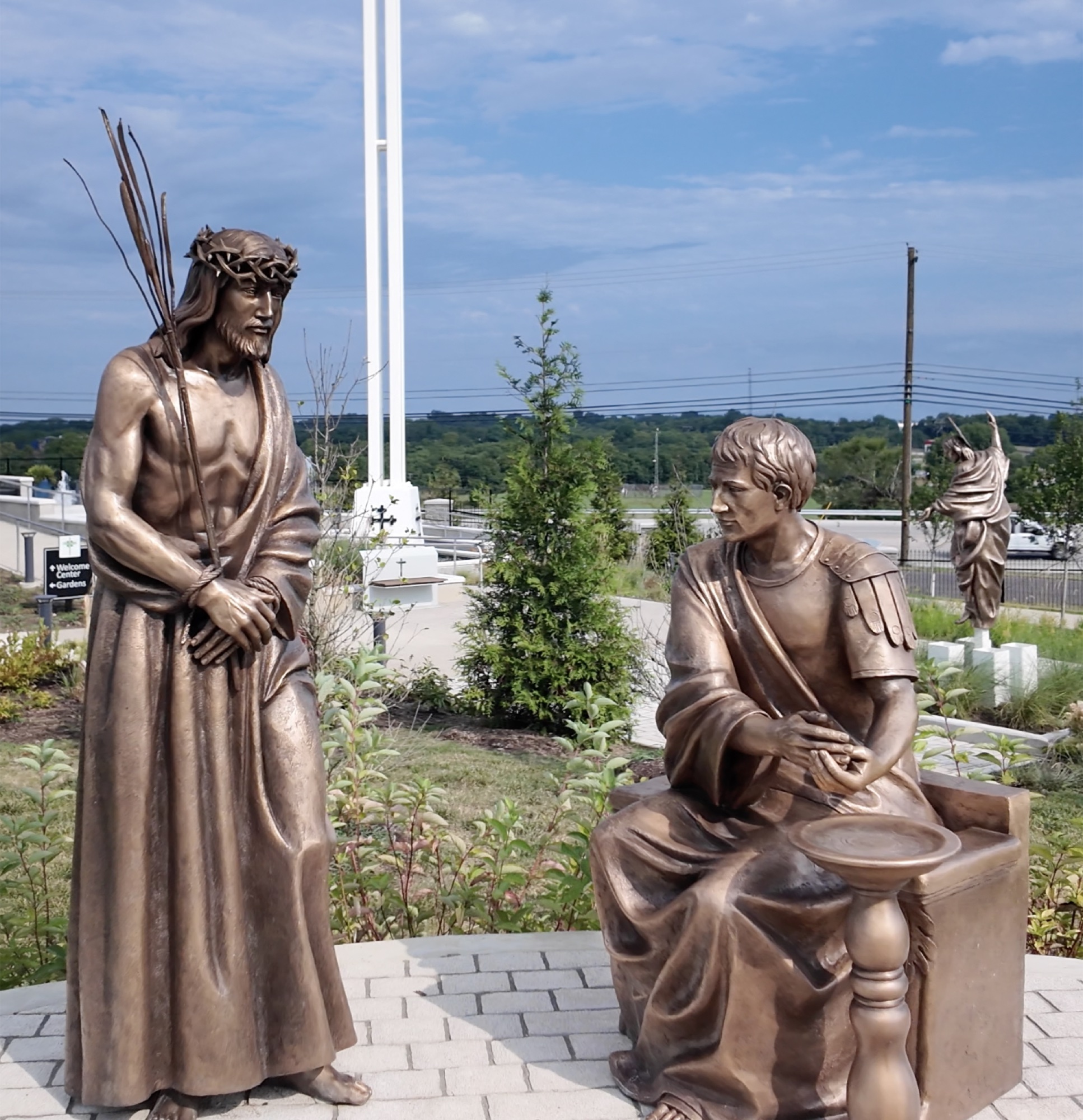 Bronze sculpture of Jesus condemned to death — Station I of the Stations of the Cross at the Gardens at St. Patrick’s.